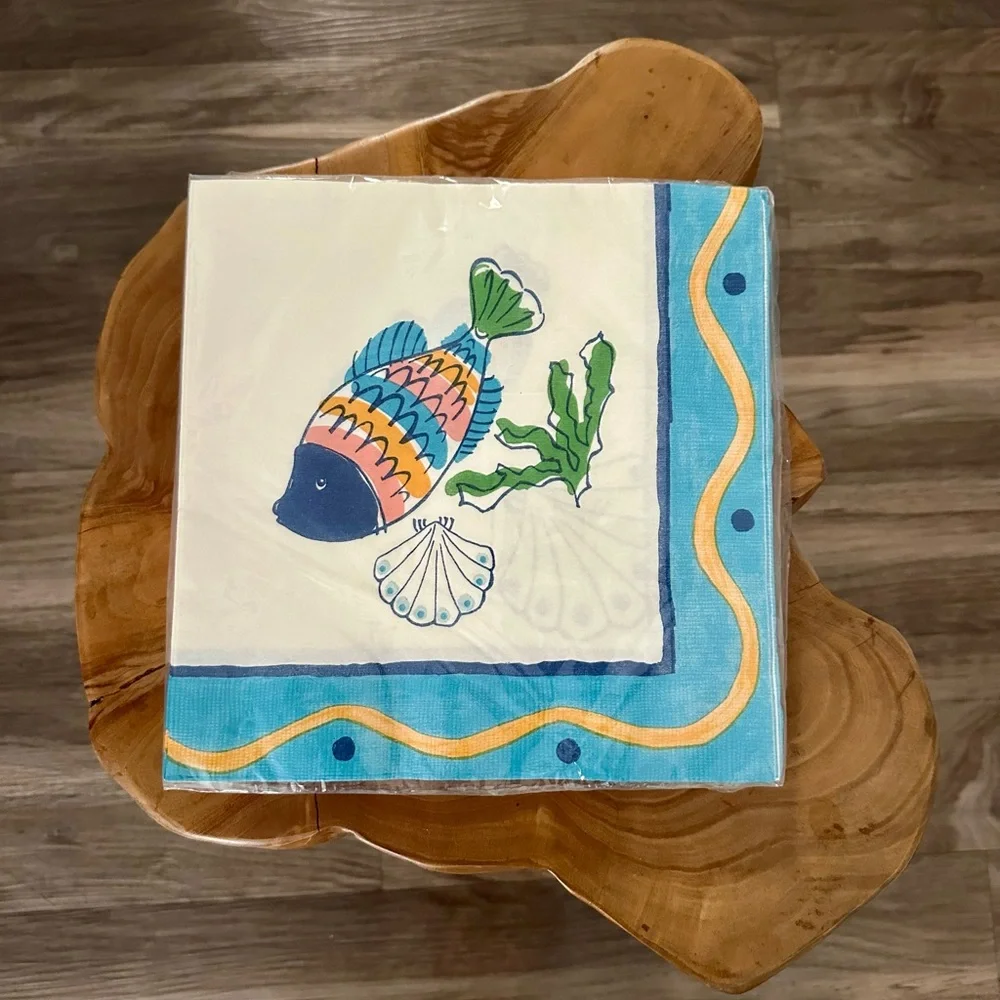 Vintage Cocktail Napkins‎ NEW Nautical Sailing Boats Retro MCM Ocean Fish Party